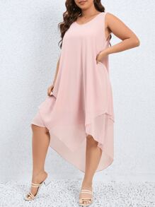 SHEIN LUNE Plus Asymmetrical Hem Tank Dress - Baby Pink - View 6