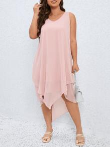 SHEIN LUNE Plus Asymmetrical Hem Tank Dress - Baby Pink - View 7