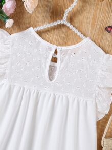 SHEIN 女孩網眼刺繡荷葉邊襯衫 - 白色 - 查看 5