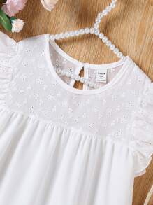 SHEIN 女孩網眼刺繡荷葉邊襯衫 - 白色 - 查看 3