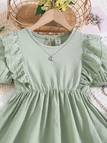 Chicas Blusa ribete con fruncido de manga farol - Verde - Ver 3