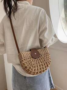 Mini Hollow Out Design Straw Bag - Brown - View 1