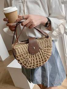 Mini Hollow Out Design Straw Bag - Brown - View 2