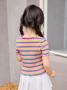 SHEIN Tops con gái lớn Xù nhỏ Gân đan Hoa sọc cầu vồng Dễ thương - Nhiều màu - Xem 3