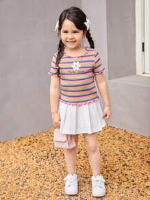 SHEIN Tops con gái lớn Xù nhỏ Gân đan Hoa sọc cầu vồng Dễ thương - Nhiều màu - Xem 4