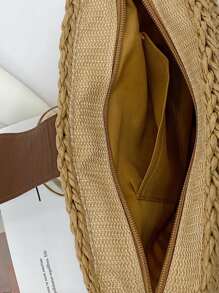 Mini Hollow Out Design Straw Bag - Brown - View 4