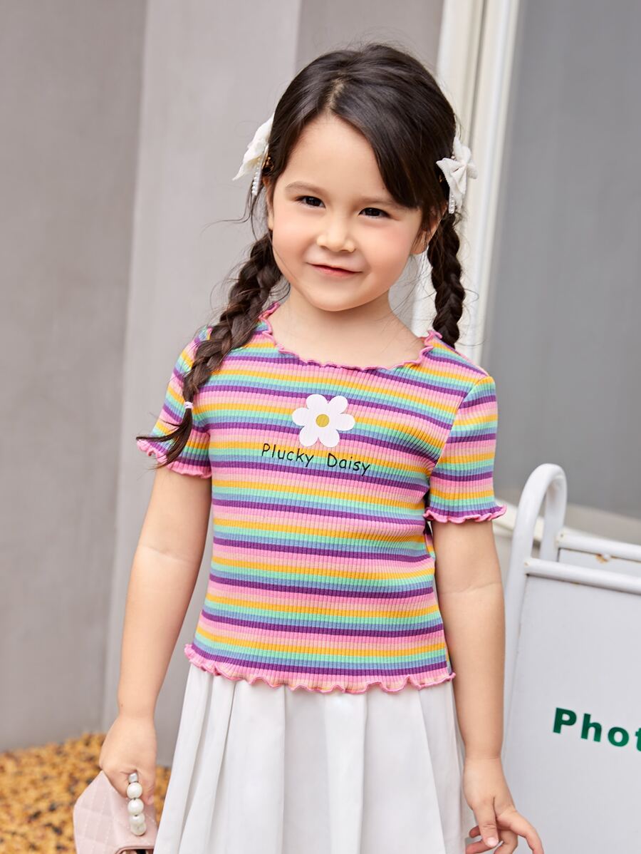 SHEIN Tops con gái lớn Xù nhỏ Gân đan Hoa sọc cầu vồng Dễ thương - Nhiều màu - Xem 1