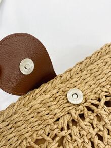 Mini Hollow Out Design Straw Bag - Brown - View 6