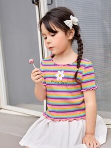 SHEIN Tops con gái lớn Xù nhỏ Gân đan Hoa sọc cầu vồng Dễ thương - Nhiều màu - Xem 2