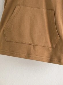 男嬰撞色滾邊袋鼠口袋連帽背心上衣和短褲 - 棕色 - 查看 5