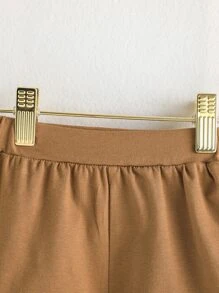 男嬰撞色滾邊袋鼠口袋連帽背心上衣和短褲 - 棕色 - 查看 7