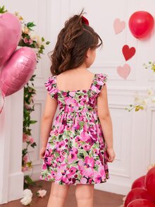 SHEIN Toddler Girls Floral Print Ruffle Trim Bow Detail Dress - Multicolor - View 2