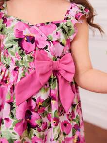 SHEIN Toddler Girls Floral Print Ruffle Trim Bow Detail Dress - Multicolor - View 4