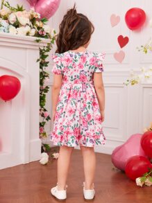 SHEIN 小女童印花泡泡袖連衣裙 - 彩色 - 查看 2