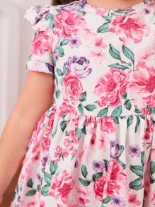 SHEIN 小女童印花泡泡袖連衣裙 - 彩色 - 查看 3