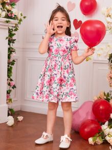 SHEIN 小女童印花泡泡袖連衣裙 - 彩色 - 查看 5