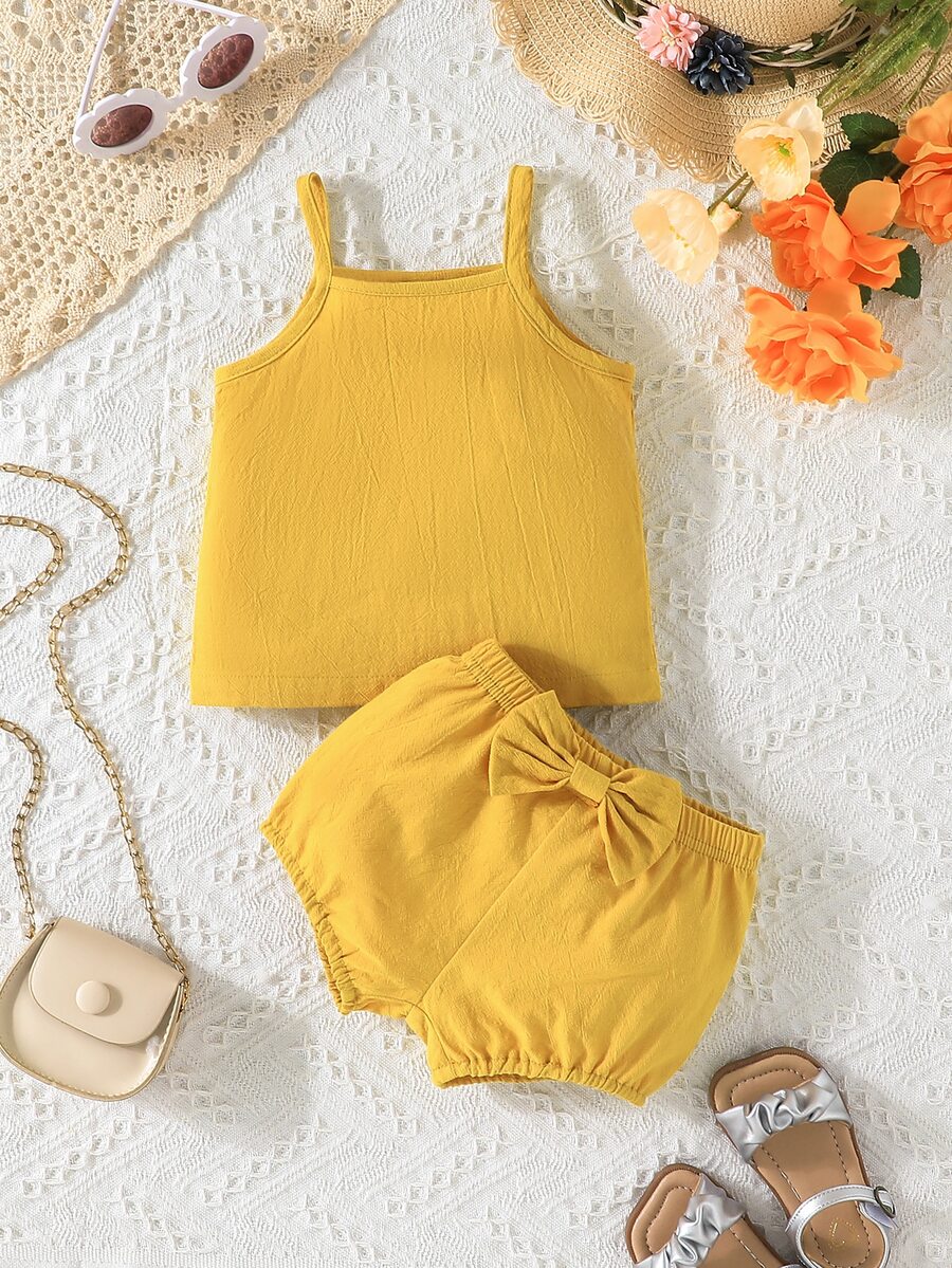 Baby Cami Top & Bow Front Shorts - Yellow - View 1