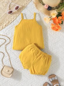 Baby Cami Top & Bow Front Shorts - Yellow - View 2