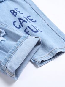 Manfinity Hombres Jeans desgarro con estampado de slogan - Lavado ligero - Ver 3