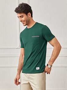 Manfinity VCAY Men Letter Patched Pocket Front Tee - Dark Green - View 1
