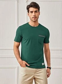 Manfinity VCAY Men Letter Patched Pocket Front Tee - Dark Green - View 5