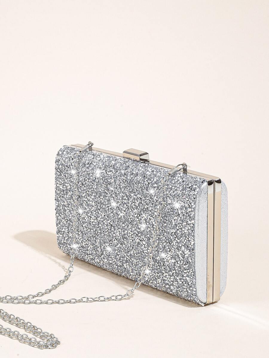 Efektowne, eleganckie, wykwintne, ciche, luksusowe cekiny, stylowe, luksusowe, błyszczące kobiety Błyszcząca torebka z kopertówką Brokatowa torba wieczorowa Bling wieczorowa torebka na wesele do tańca Sztuczna perła, kryształ górski na imprezę, dziewczynę, kobietę, pannę młodą idealną na imprezę, wesele, bal, kolację/ Bankiet - Srebro - Zobacz 1