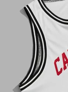 Manfinity RebelGame Men Letter Graphic Contrast Trim Tank Top & Drawstring Waist Shorts - Red and White - View 3