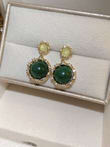 Pendientes largos redondos con diamante de imitación - Multicolor - Ver 2