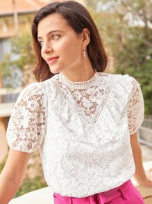 SHEIN Frenchy Top ribete con fruncido con encaje - Blanco - Ver 3