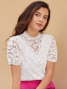 SHEIN Frenchy Top ribete con fruncido con encaje - Blanco - Ver 4