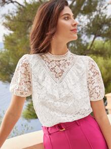 SHEIN Frenchy Top ribete con fruncido con encaje - Blanco - Ver 2