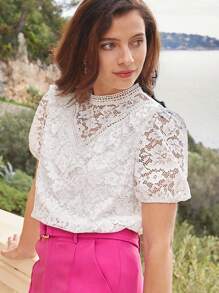 SHEIN Frenchy Top ribete con fruncido con encaje - Blanco - Ver 5