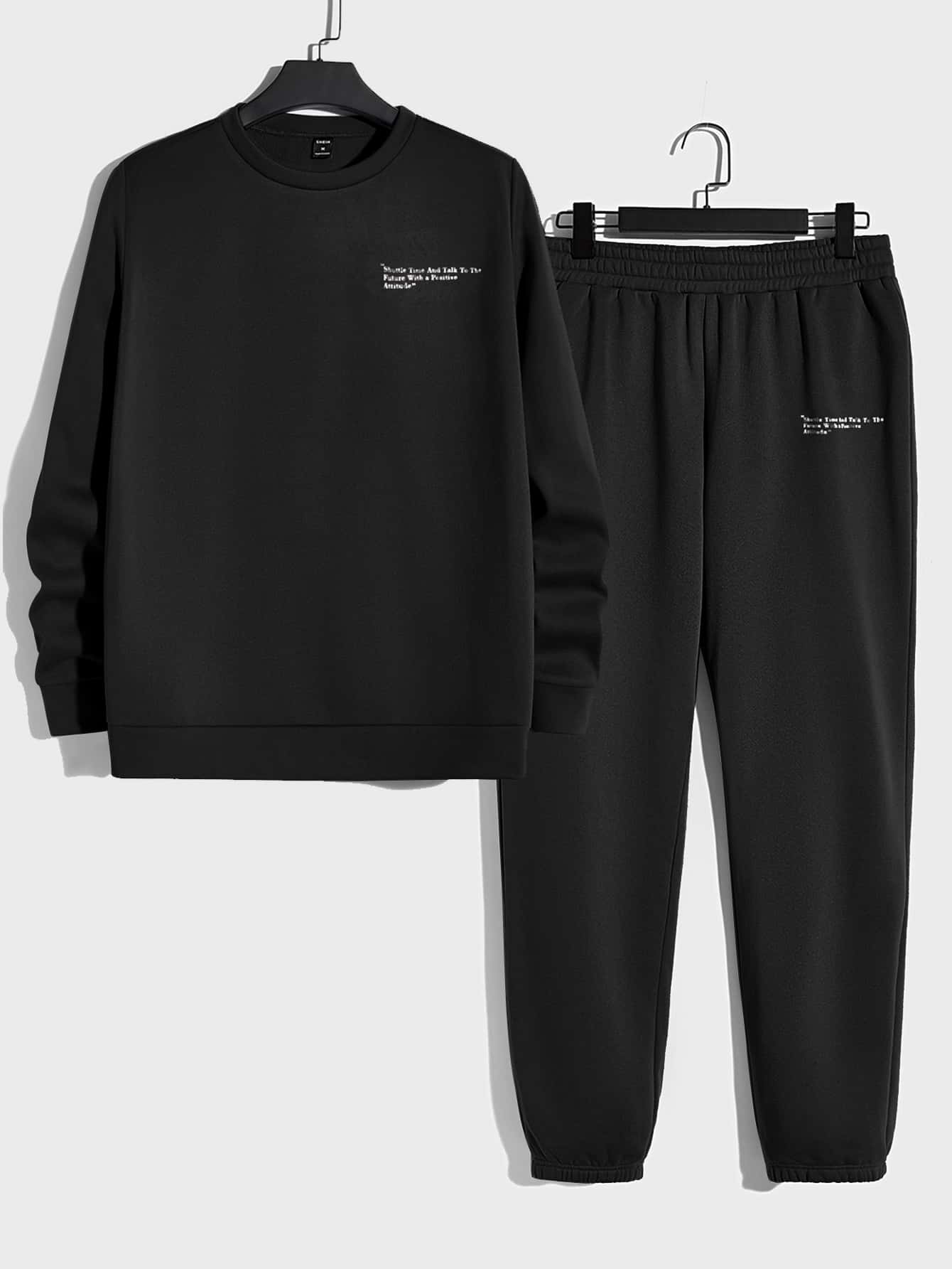 Manfinity Men Letter Graphic Pullover & Joggers - Black - View 1
