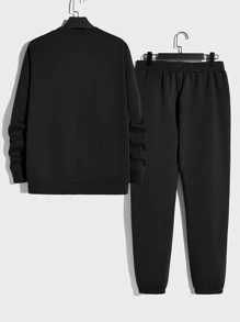 Manfinity Men Letter Graphic Pullover & Joggers - Black - View 2