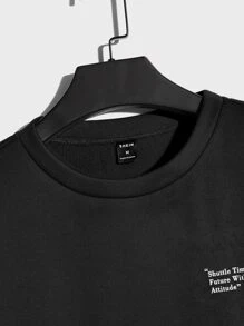 Manfinity Men Letter Graphic Pullover & Joggers - Black - View 4