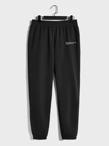 Manfinity Men Letter Graphic Pullover & Joggers - Black - View 5