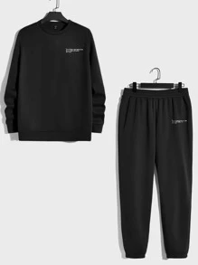 Manfinity Men Letter Graphic Pullover & Joggers - Black - View 8
