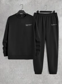 Manfinity Men Letter Graphic Pullover & Joggers - Black - View 9