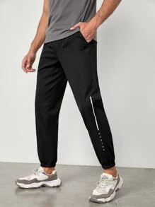 Manfinity Men Letter Graphic Slant Pocket Trousers - Black - View 1