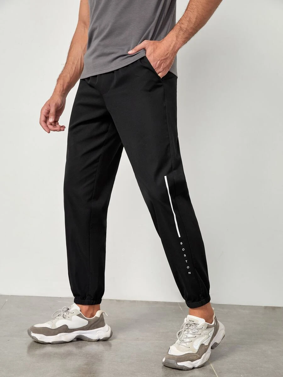 Manfinity Men Letter Graphic Slant Pocket Trousers - Black - View 1