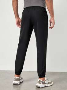 Manfinity Men Letter Graphic Slant Pocket Trousers - Black - View 2