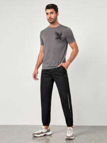 Manfinity Men Letter Graphic Slant Pocket Trousers - Black - View 3