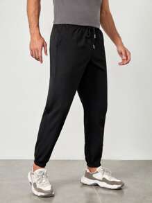 Manfinity Men Letter Graphic Slant Pocket Trousers - Black - View 4