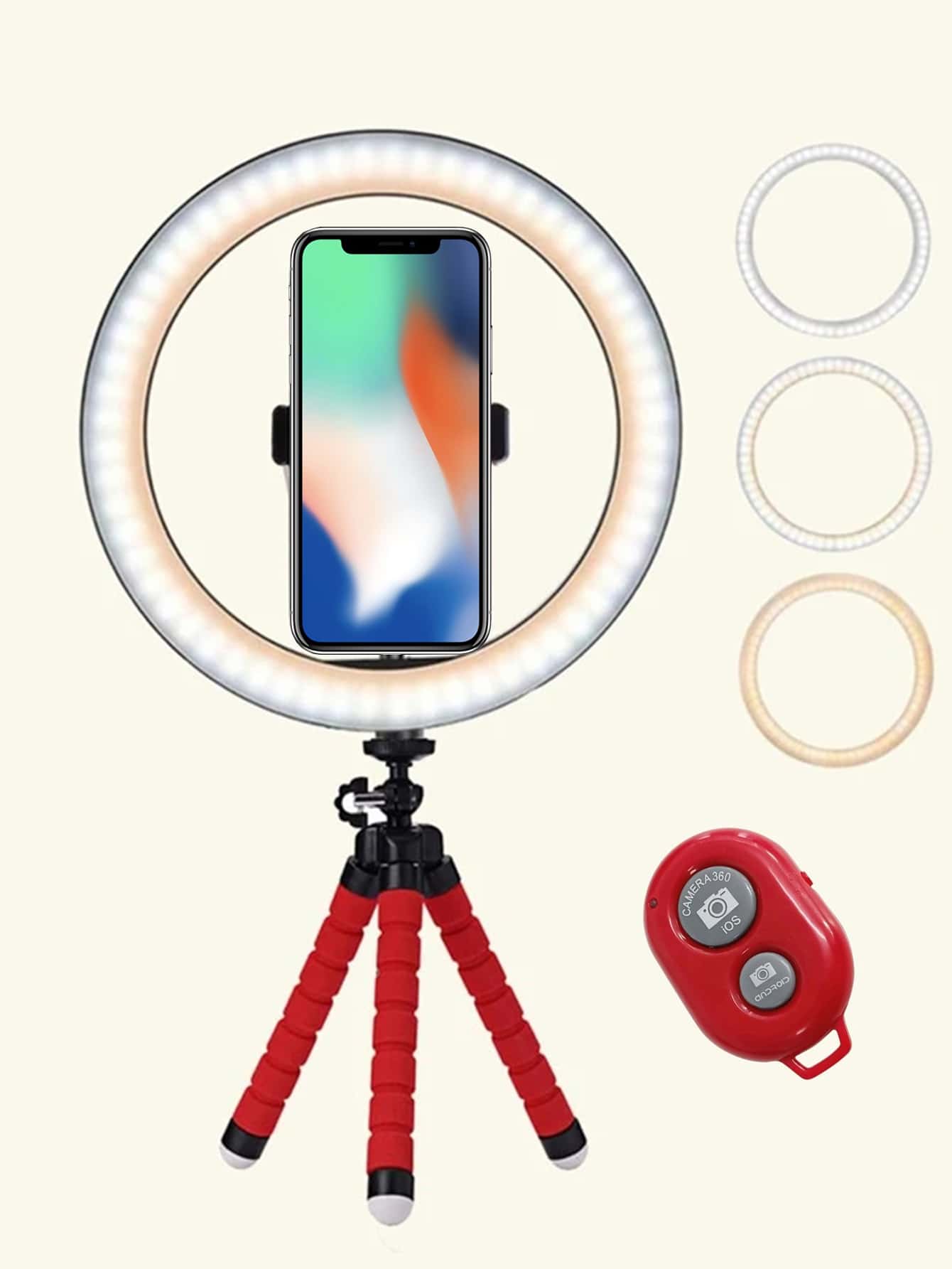 8 Inch Selfie Ring Light With Tripod Stand - Red - View 1