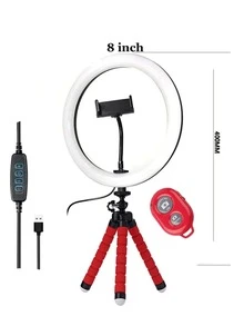 8 Inch Selfie Ring Light With Tripod Stand - Red - View 3