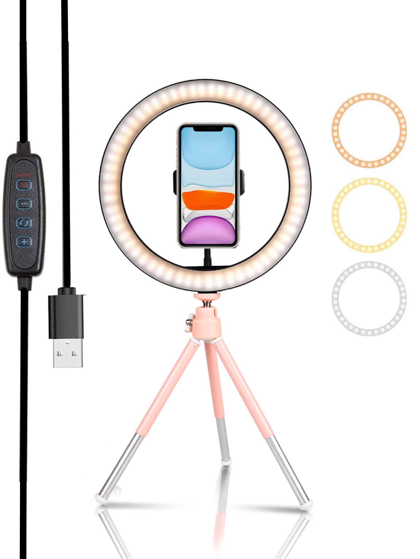 Luz de aro selfi 10 pulgadas con trípode - Rosa - Ver 1