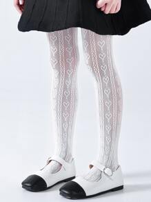 1條童裝網眼蕾絲空心心形紋褲襪,適合日常穿著 - 白色 - 查看 2