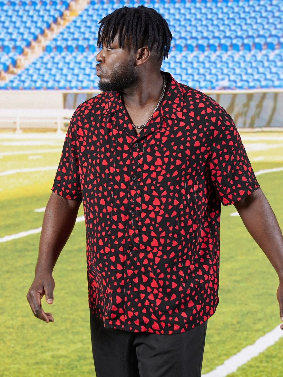 Manfinity Men Plus Allover Heart Print Shirt - Multicolor - View 1