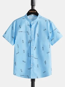 SHEIN 男孩筆和字母圖案襯衫