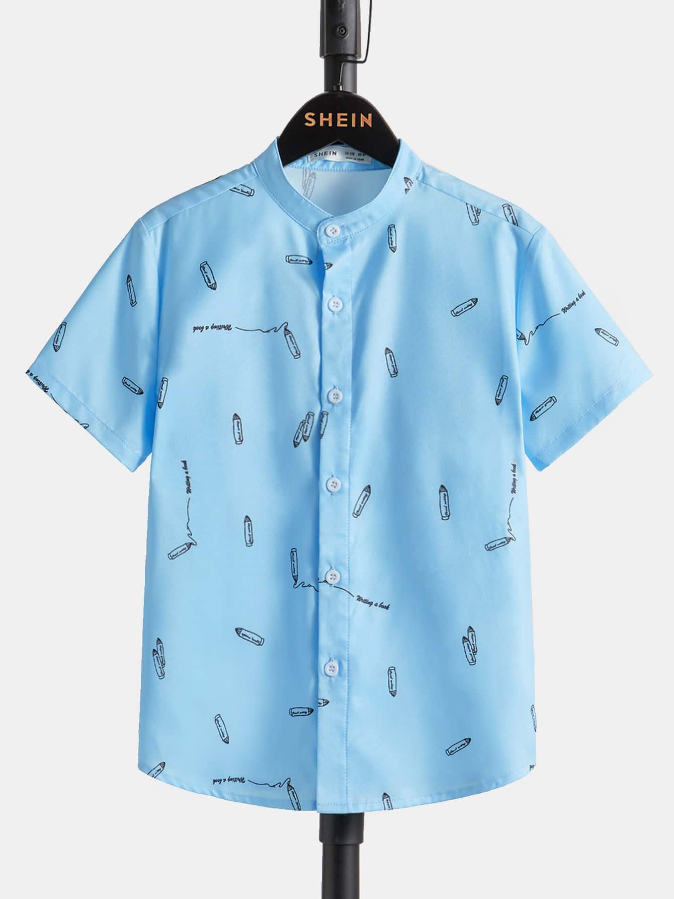 SHEIN 男孩筆和字母圖案襯衫